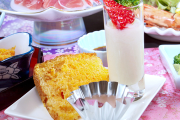 #Meal example_Special sweets handmade by the proprietress. Amazake pudding and chiffon cake have a mild taste♪