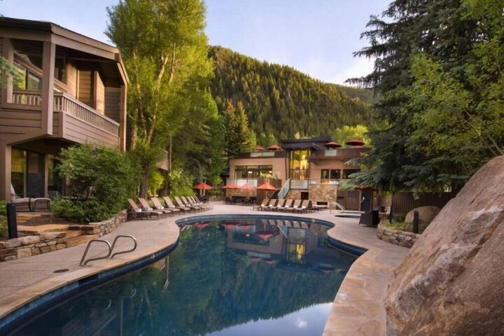 Swimming pool at 3 Bedroom Mountain Residence in the Heart of Aspen With Amenities Including Heated Pool Hot Tubs, Game Room and Spa