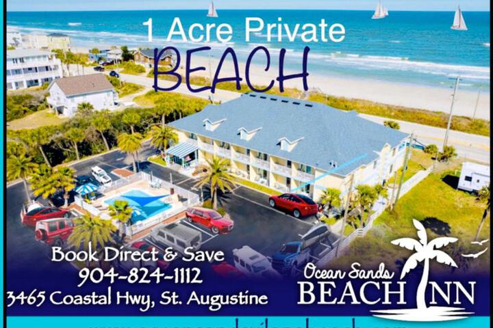 Exterior of Ocean Sands Beach Inn Ultra Sparkling Half Acre Private Beach OnSite Saltwater Mineral Pool open until 4 AM Bedside Candy in ALL