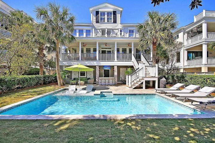 Exterior of Backyard Oasis- Steps 2 Beach Private Pool & Bar, Sleeps 16, 7 Bedrooms 5 and a half bathrooms The Lucky Penny