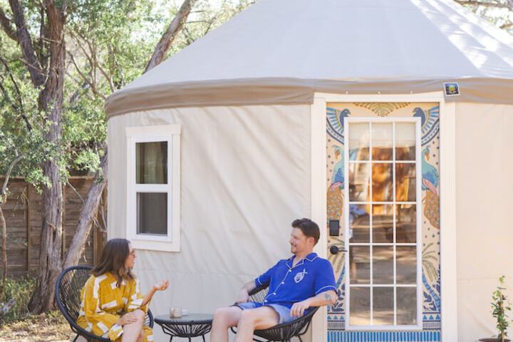 The Peacock Yurt at Camposanto ATX Glamping on Lake Travis