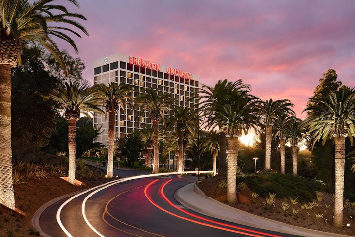 Exterior of Sheraton Universal, third on our list of great group hotels in Los Angeles