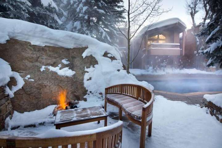 Exterior of Luxury 1 Bedroom Downtown Aspen Vacation Rental With Access to a Heated Pool Hot Tubs, Game Room and Spa