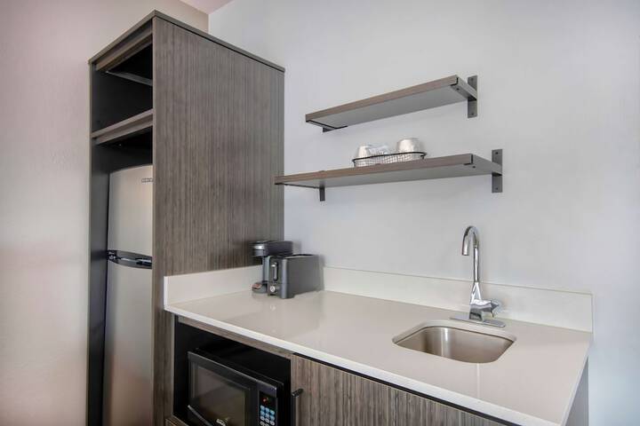 1 Queen Bed | ADA Accessible Roll in Shower Kitchen (13 of 15)