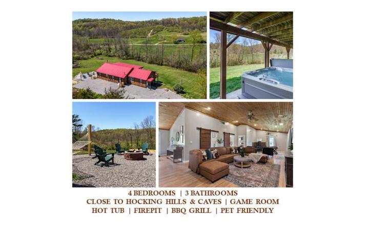 Spacious Cabin Near Hocking Hills and Caves with Hot Tub and Firepit