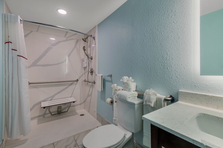 ADA Premium King Partial Ocean View Roll in Shower Upgraded Bedding (16 of 29)