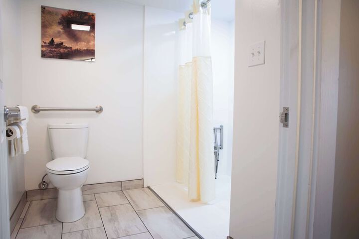 Accessible 1 Queen Accessible Roll in Shower Theme Room Work Desk Microwave and Refrigerator (5 of 8)